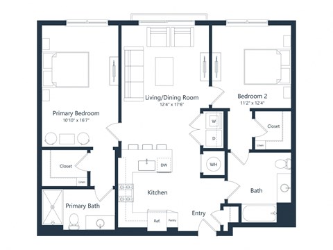Floor plan for 2 beds, 2 baths, 1078 sqft